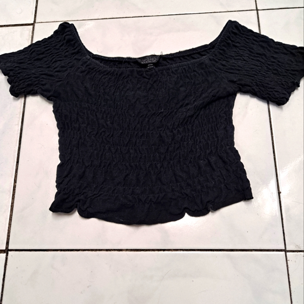 Women's Top Shop Black Crinkle Crop Top Size US 0